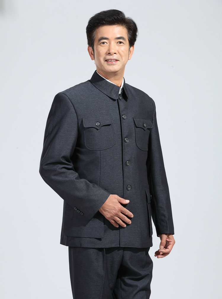 中老年中山装套装 春秋装毛料老式中山服 正装宽松休闲外套送爸爸