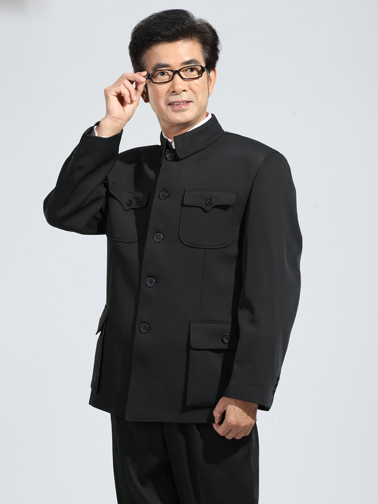 中山装男套装 老式中山装中国风民族服装中老年外套上衣 裤子秋装