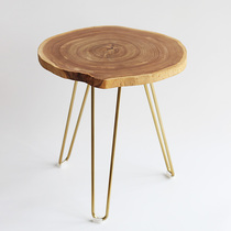 (Golden legs)Solid wood coffee table Bedside side a few fashion small few Simple and light luxury Nordic small table Old elm small few