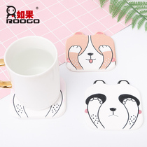 Cute Animal Cups Pads Teenage Hearts Table Mats Ins Creative Home Decoration Products Cartoon Absorbent thermal insulation Mat Table Mat
