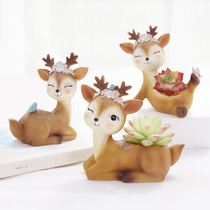zakka multi meat small number flower pot cute plum flower deer creative micro landscape decoration potted desk furnishing presents