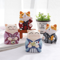 Japanese creative enamel doll cute kitten piggy bank home decorations living room childrens room desktop small ornaments