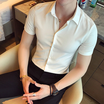 Shirt Mens Short Sleeve Summer Slim Hair Stylist Shirt Korean White Premium Business Casual Inch Shirt Mens Formwork