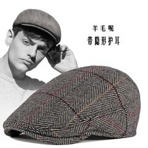 Hat Men Winter British retro wool forward hat ear protection hairy beret big head cap cap painter feminine hat
