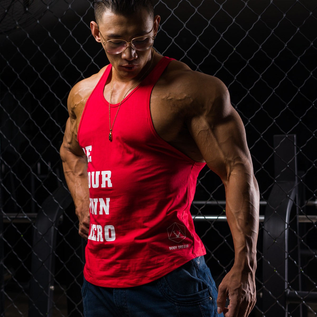 bd健美站 运动背心男健身跑步弹力棉质紧身透气