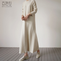 Bai Luoan round neck knitted dress womens autumn and winter New Korean twist pullover long loose size sweater skirt