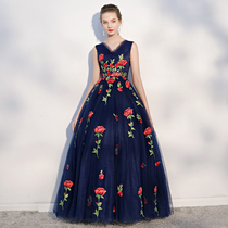 Rose Flowers Son Ensemble Evening Gown Bride Movie photo toast Late dress Annual meeting Black banquets autumn and winter dreamy wedding dresses