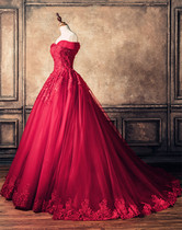 Wine Red Wedding Dresses Tug Trailing lined with Shoulders Bridal Gown 2019 New out-of-the-dress Dream Noble Skirt