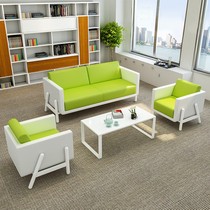 Simple modern office sofa Leather library bookstore store front desk rest meeting area three-person combination