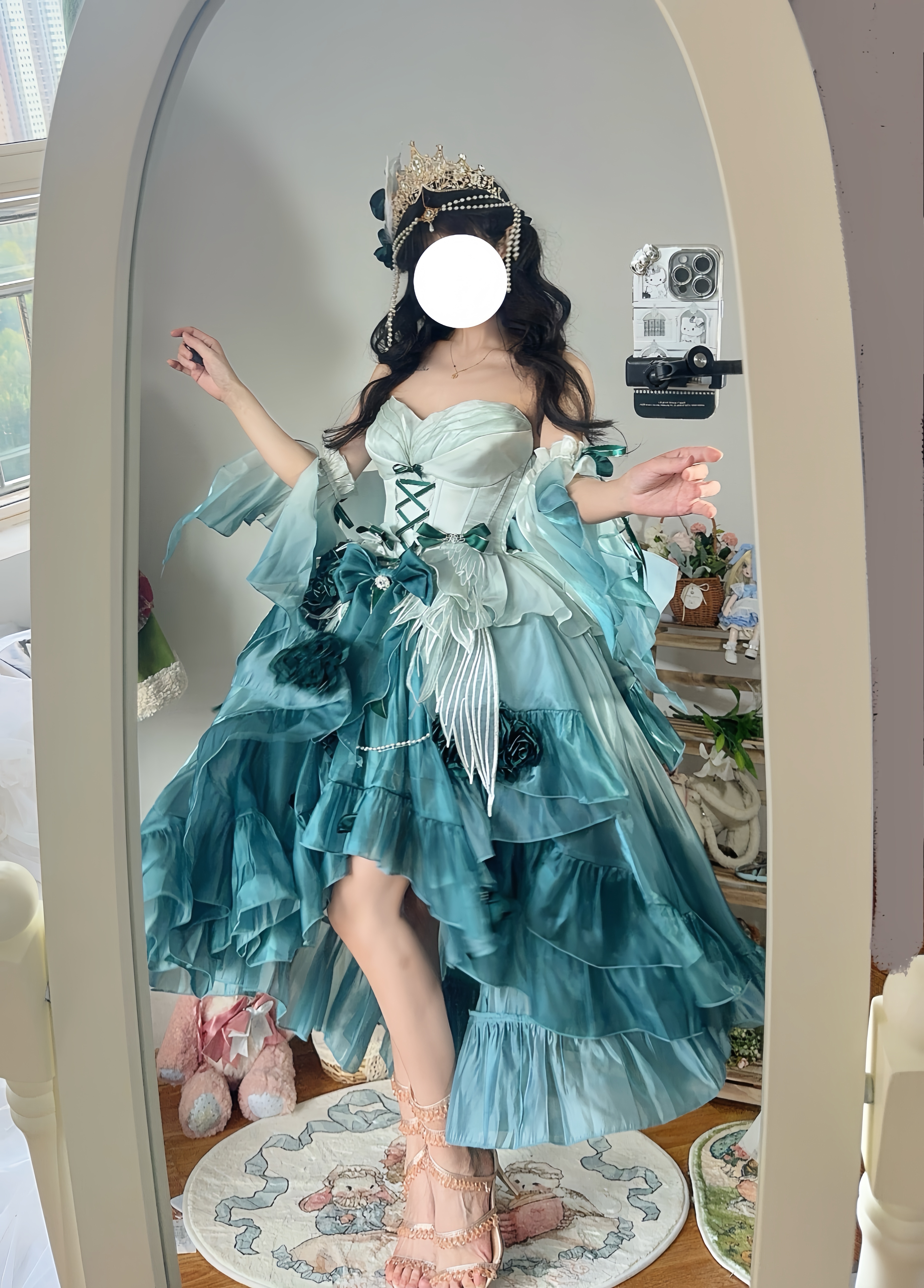 琥珀绿前短后长单裙子【 swan Mirage Short front and long back Full payment make an appointment 】 Meow fruit Sensen original # swan Mirage # Fairy skirt