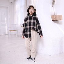 Girl shirt long sleeve 2021 New middle child plaid shirt little girl spring and autumn childrens dress foreign cardigan
