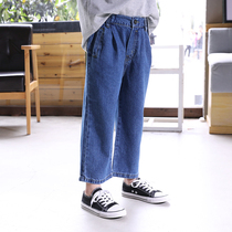 Girls jeans 2021 autumn new childrens clothing children wide legs trousers wide loose version Cotton Spring and Autumn Tide