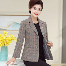 Middle-aged womens blouse jacket mom autumn suit 40-year-old 50-year-old woman spring and autumn large size plaid small suit