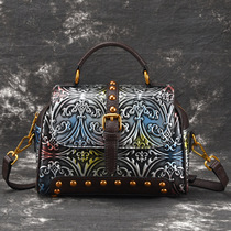 New foreign trade leather womens bag womens handbag rub color vintage cowhide shoulder bag casual embossed small square bag