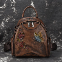 Tree high leather vintage shoulder bag first layer cowhide European and American handmade wipe color backpack antique leather multi-function womens bag