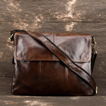 Mens shoulder bag cowhide bag Leisure outdoor sports small backpack oblique cross bag Korean version of the male bag retro business tide