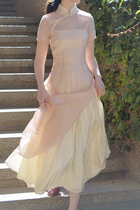 WANTING evening "Jade Basket Spring" Jacquard modified cheongsam dark pattern pleated condole belt fairy style national style dress