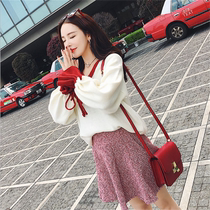 College Wind Reduction Age Loose Knit Sweater 2020 New Sweet Temperament Goddess Half Body Dress Two Sets Autumn Winter