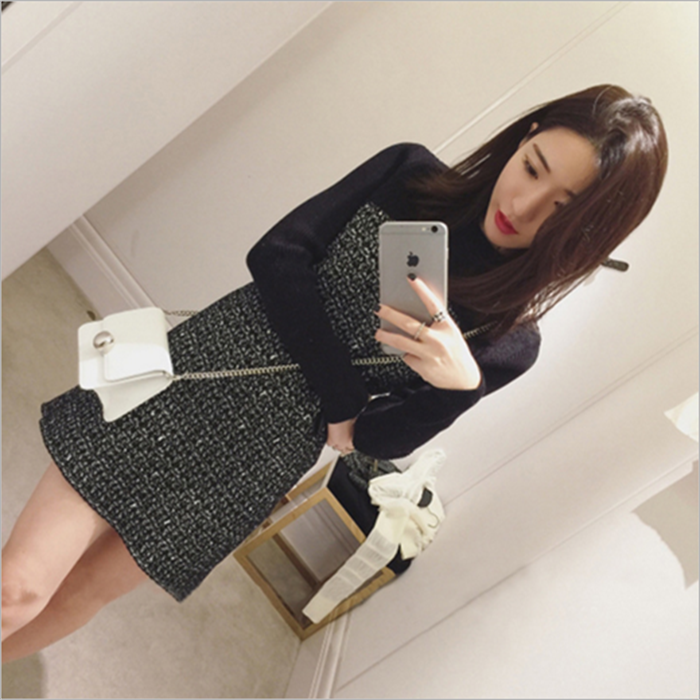 2021 New stars with the same net red temperament skirt small scents with underskirt knit foreign dress for autumn and winter