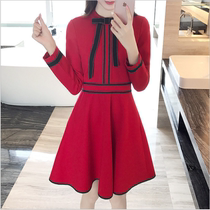 2021 Spring New Vintage Hepburn Little Black Skirt Temperament Bow Slim Red Bottom Dress Women Autumn and Winter