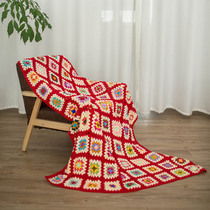 Festive red handmade window mat hand crochet lace casual blanket grandmother block crochet mosaic sofa towel bed cover