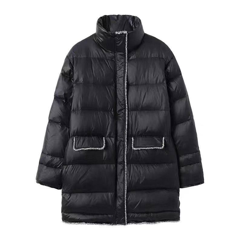 商场同款peace太平鸟女装2020冬季小香风中长收腰韩版黑色羽绒服