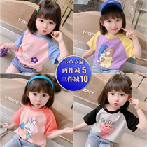  Pure cotton childrens clothing girls 2021 summer new childrens cartoon raglan long-sleeved t-shirt childrens bottoming shirt baby T