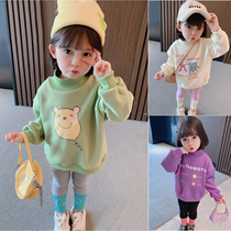  Girls plus velvet sweater 2021 autumn and winter new Western style top clothes childrens fashion Korean baby jacket pure cotton