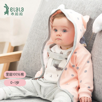 Lala baby coat spring and autumn cotton hooded double cotton 0-1 year old girl casual coat tide baby clothes