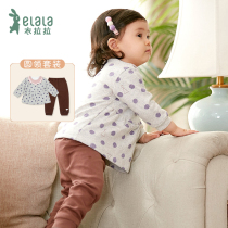 Lala autumn 0-1 year old baby round neck set girl double cotton split clothes baby spring and autumn clothes Foreign