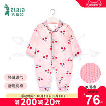 Lala summer baby long sleeve thin jumpsuit baby climbing clothes tide cotton air conditioning clothing girls ha clothes