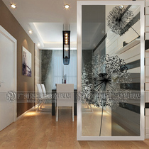 Art glass screen partition aisle background wall frosted living room European-style painting translucent cabinet mobile door dandelion