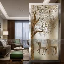 Art glass screen aisle entrance partition TV background wall Modern European-style simple abstract living room horse map