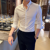 European station autumn mens plaid long sleeve shirt mens Korean version of self-cultivation British business leisure white shirt Tide brand