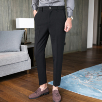 European station mens Spring non-iron business casual pants men British small trousers slim foot pants Tide brand ankle-length pants