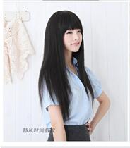 Wig 70cm girl cute hairstyle fluffy anime cos wig long straight hair black qi bangs long hair