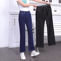 2022 spring and summer new tightness waist black jeans female high waist middle aged mother loose straight cylinder slim and long pants thin