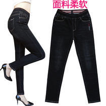 2021 spring autumn new knit four-sided elastic jeans Women with small feet flex high waist and slim fit pants