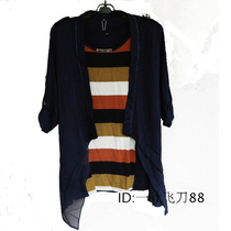 Wanshun Hengrui Spring and Autumn True Two-Piece Chiffon Kniter Size Womens Loose Slim Striped Cardigan Clearance Price