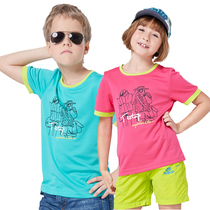 Explore outdoor childrens quick-drying T-shirt Large childrens summer thin round neck short-sleeved sports boys breathable girls quick-drying clothes