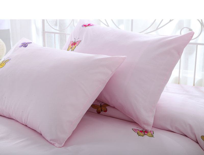 粉色全棉绣花床单单件公主风纯棉斜纹刺绣睡单枕套三件套12m18m