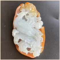 Burmese Jade Red Peony Phoenix peony pendant pendant ice jade stone Phoenix one picture with certificate