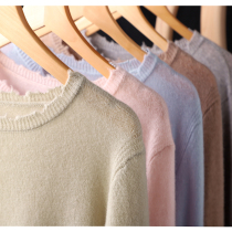 Morandi 5 color broken edge round neck full cashmere heavy fancy gauze giant soft waxy women long sleeve knitwear 68453