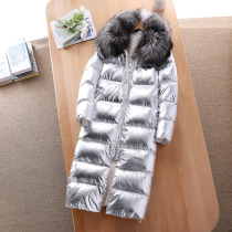 Big hard goods fluffy degree up to 750 white goose down silver fox fur collar female long down jacket 65581