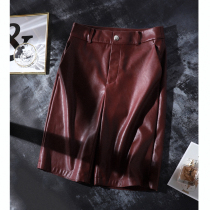 Not at all like PUs PU leather ~ cotton soft texture metal buckle female stand cut high waist straight cylinder 5 of pants 69736