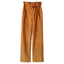 Full Linen Texture Giant hyped lace High waist Large broadleg Gas Field foot Female Strap Long style Casual Pants 66275