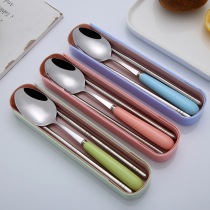 Children chopsticks spoon set Household children learn to eat ceramic primary school students two-piece set of stainless steel portable tableware