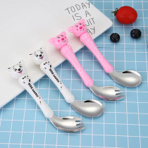 Elbow practice spoon 304 stainless steel childrens tableware spoon fork set Cartoon crooked head baby learning to eat training spoon