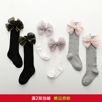 Female baby stockings spring and autumn knee baby high socks Princess bow cotton newborn long socks autumn and winter