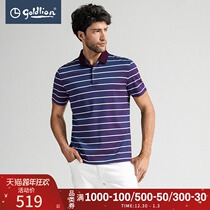 Jinlili new mens clothing cotton breathable gradient striped lapel casual short sleeve t-shirt